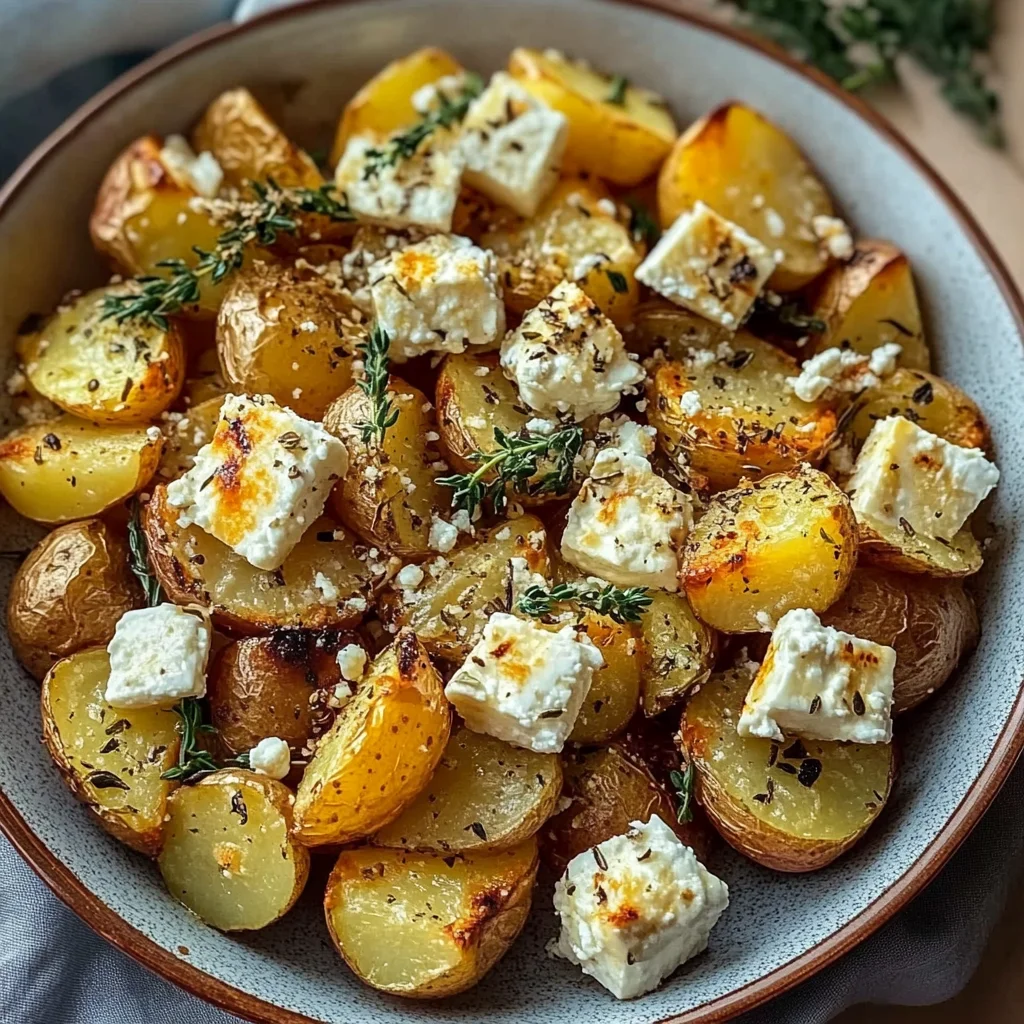 Roasted Potatoes with Baked Feta and Garlic