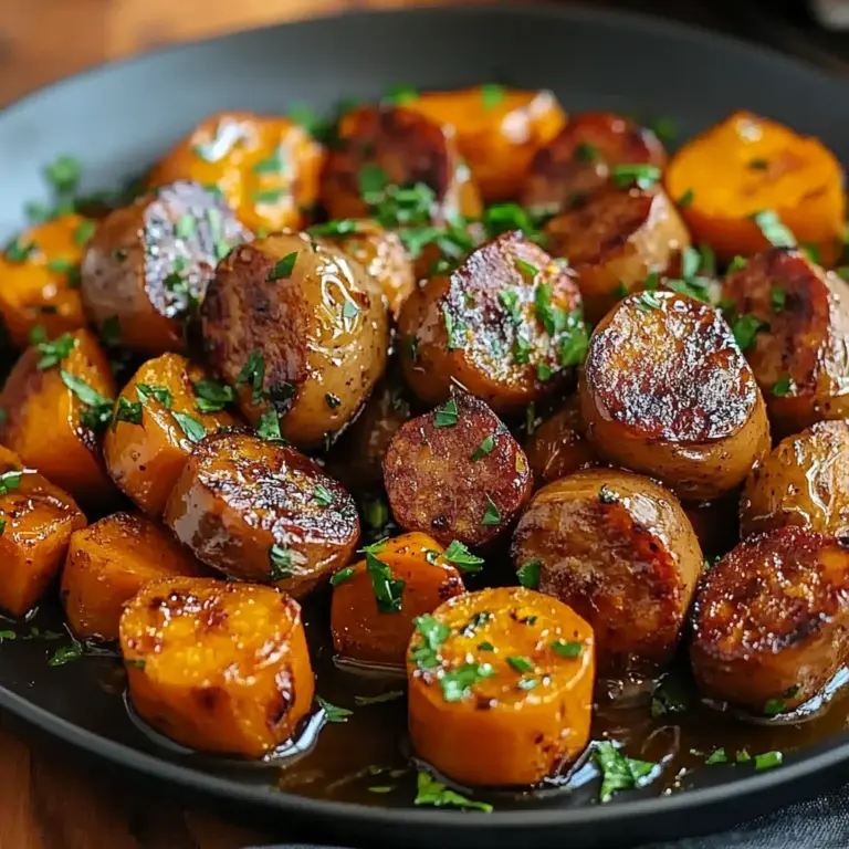Sausage and Sweet Potatoes with Honey Garlic Sauce
