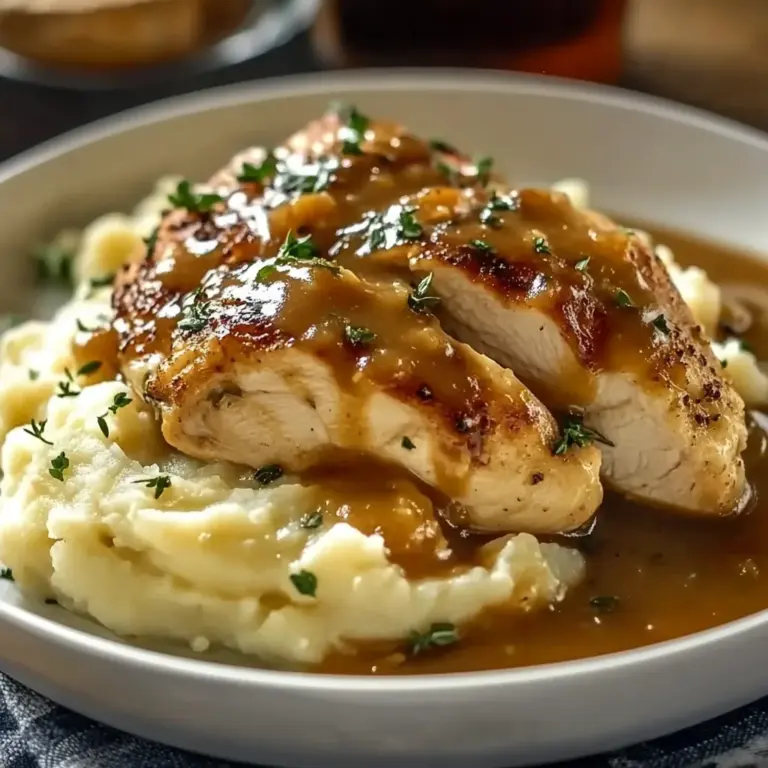 Chicken and Garlic Gravy with Cheesy Mashed Potatoes