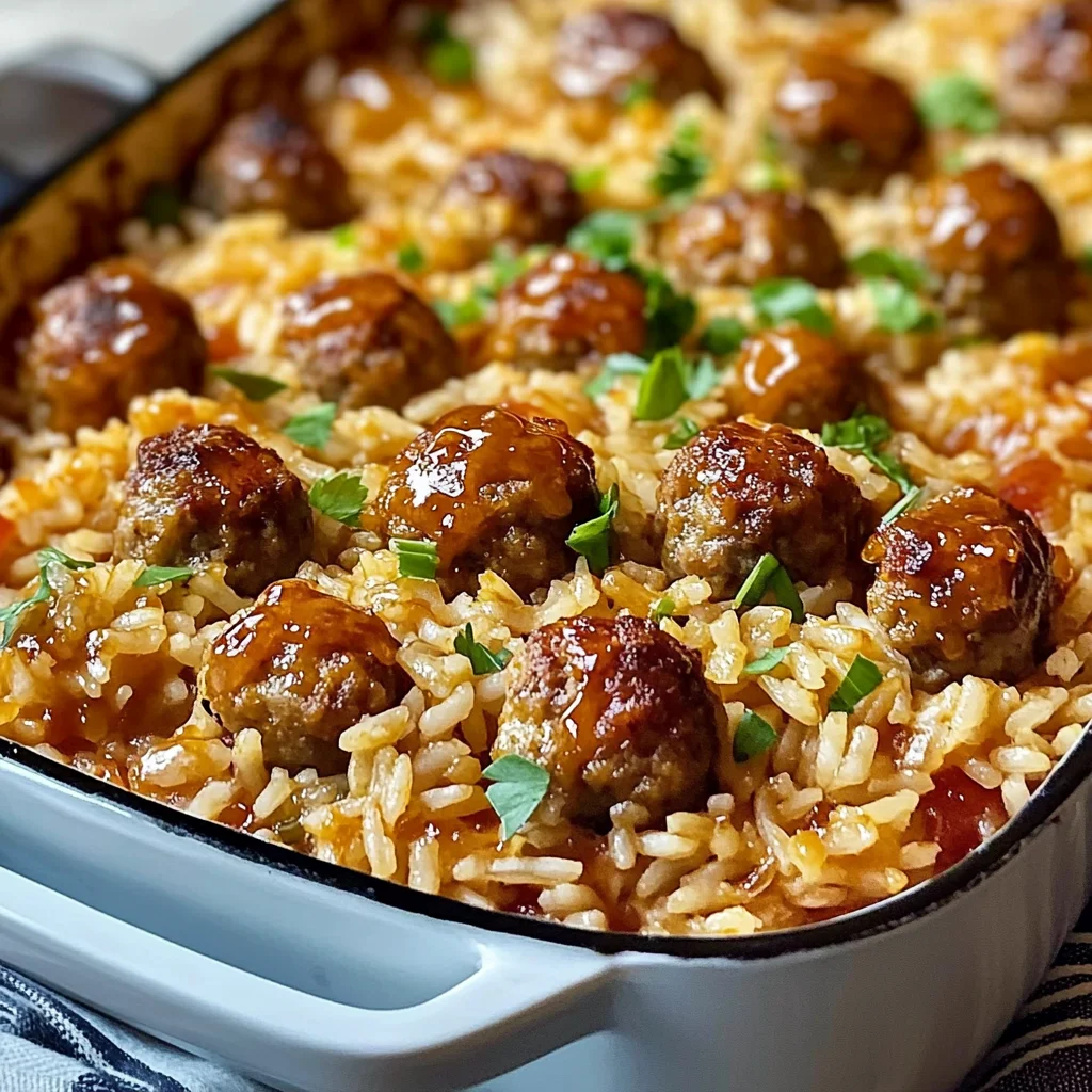 Honey Garlic Meatball Rice Bake