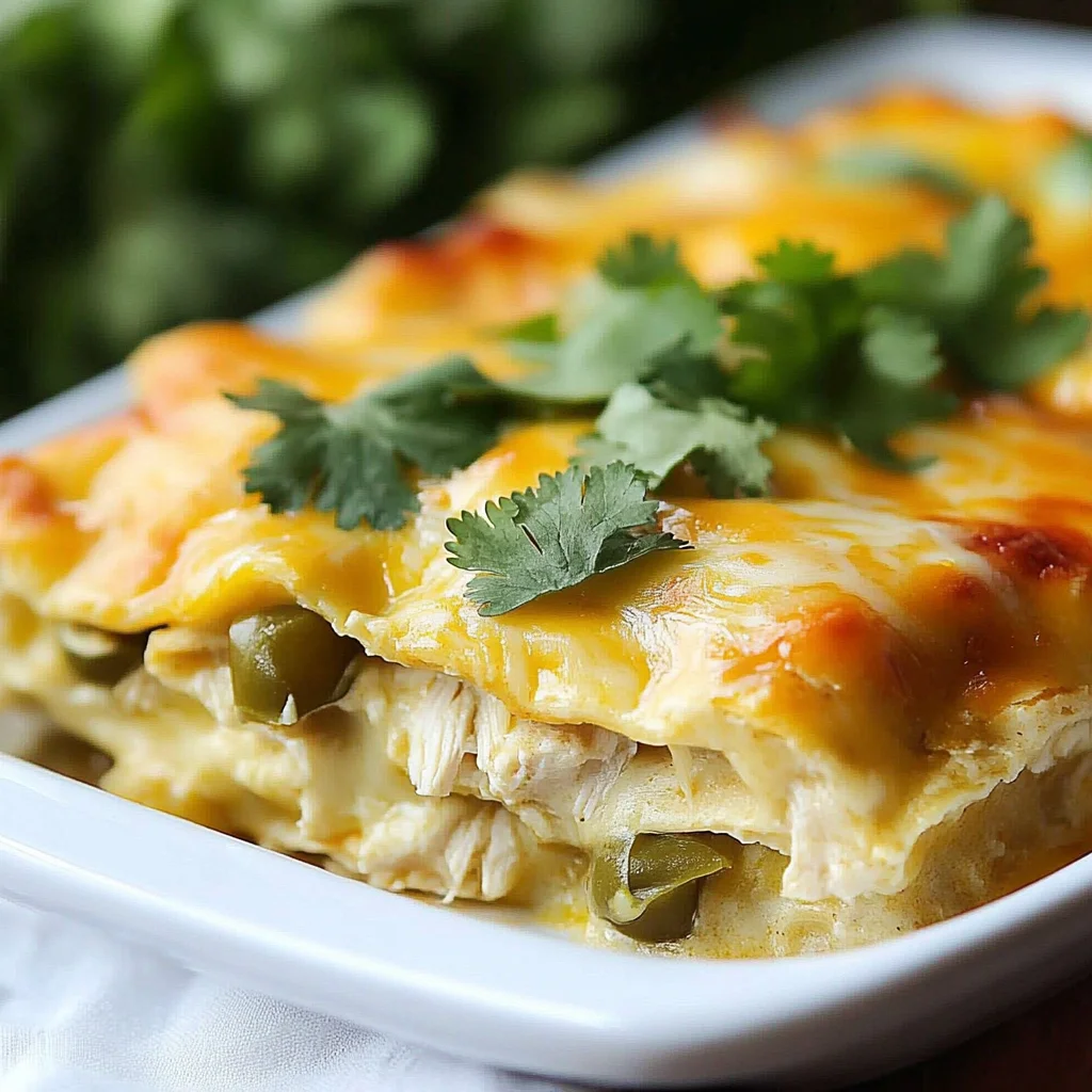 Quick and Easy Green Chile Chicken Enchilada Casserole