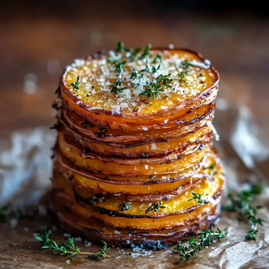 Crispy Parmesan Thyme Sweet Potato Stacks Recipe