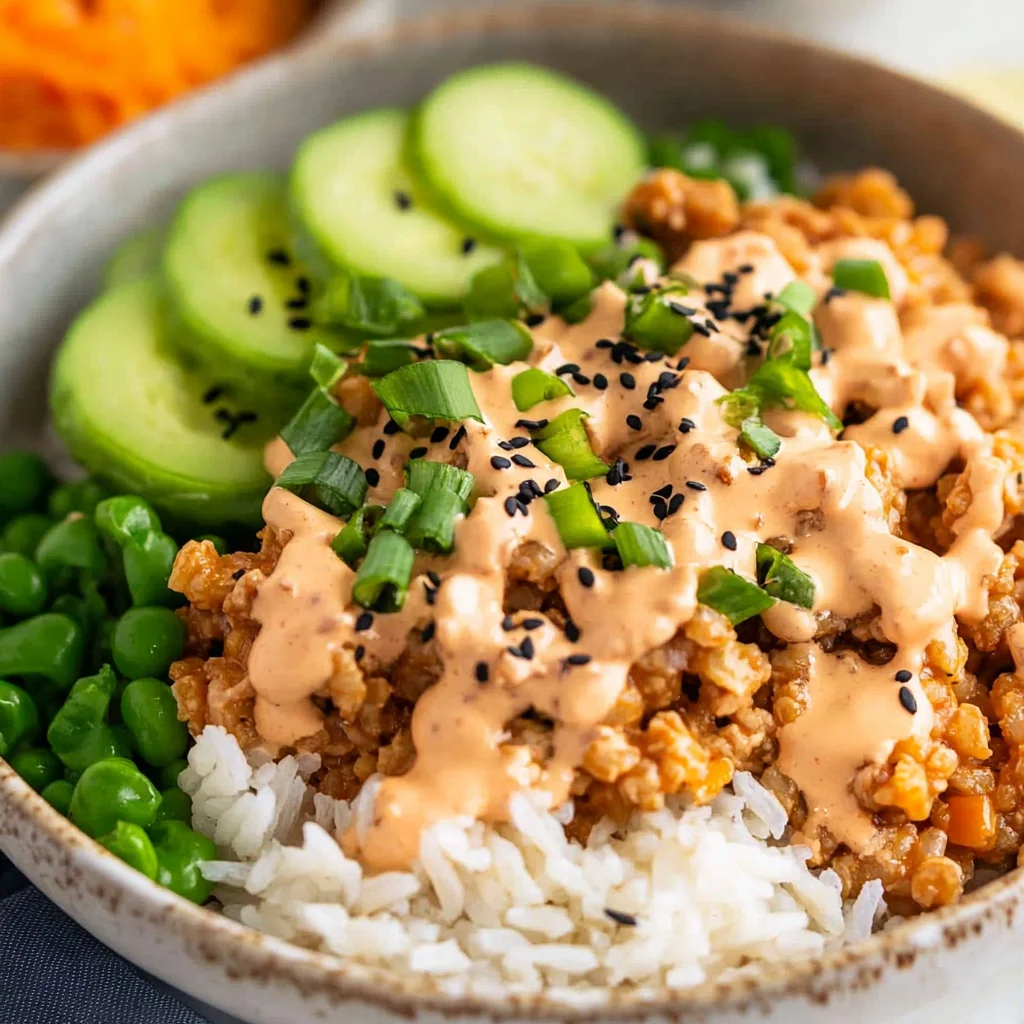 Ground Turkey Rice Bowls with Bang Bang Sauce