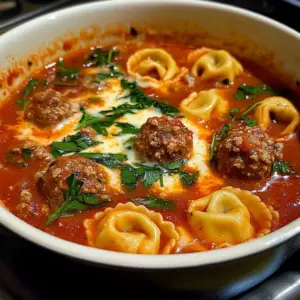 Cheesy Meatball Tortellini Soup