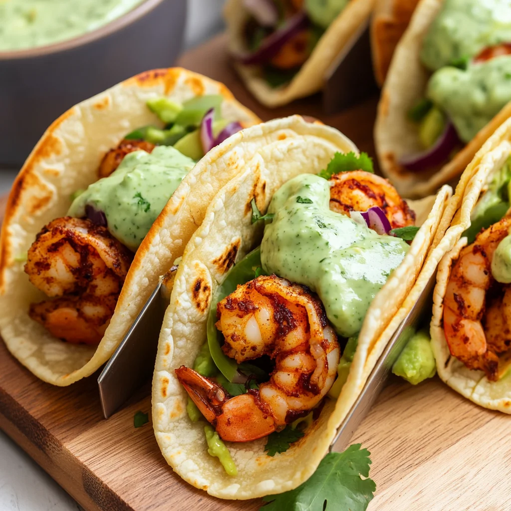 Spicy Shrimp Tacos with Avocado Crema