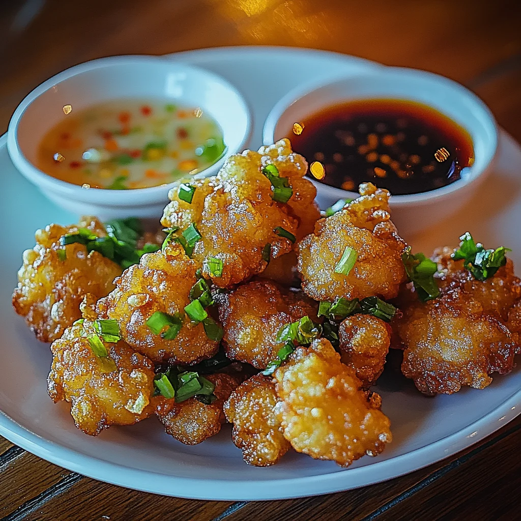 Vietnamese Style Shrimp Fritters with Nuoc Cchicken chicken ham Dipping Sauce