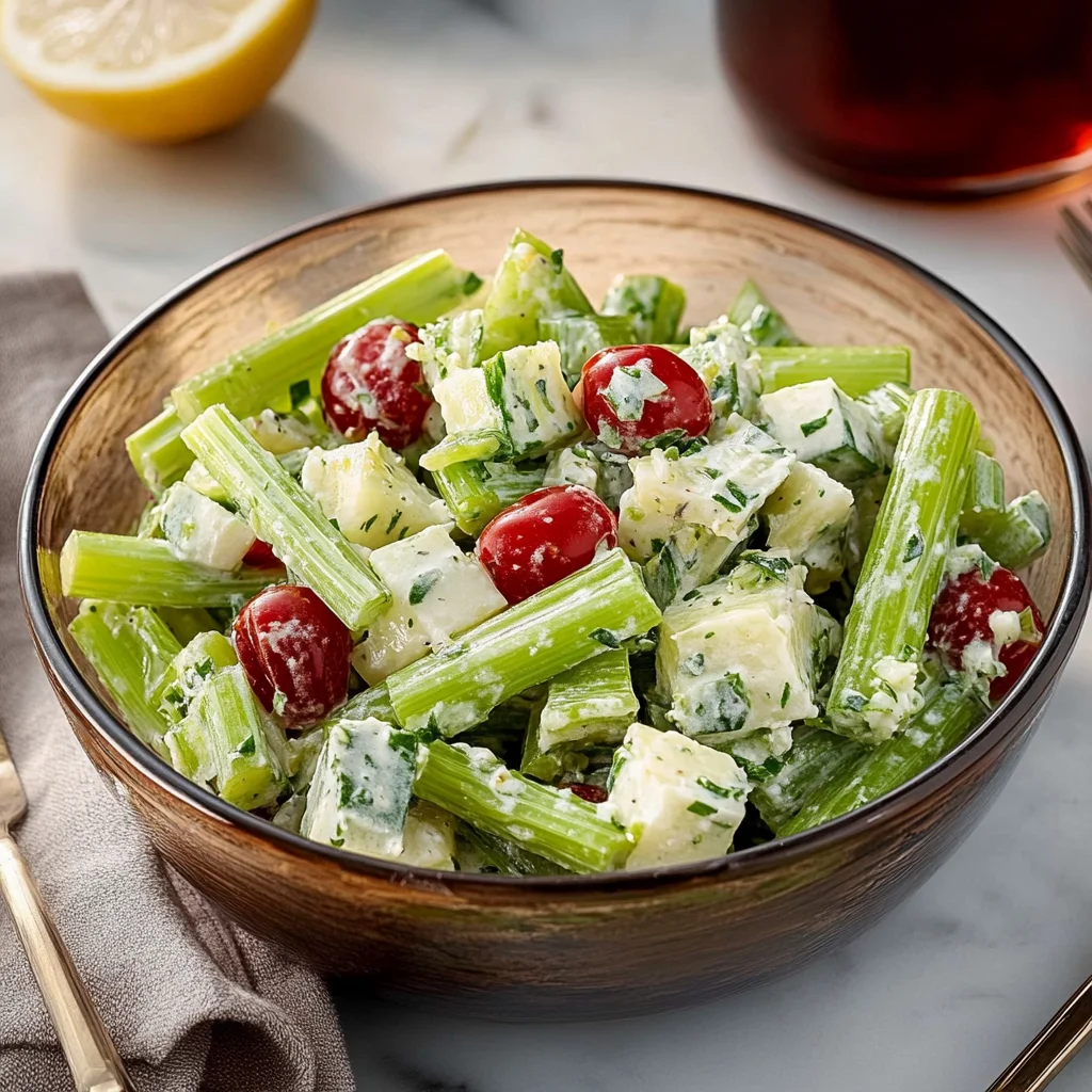 Celery Salad with Cherry Tomatoes, Cucumber, and Lemon Dressing Recipe