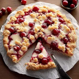 Cherry Dessert Pizza with Cherry Pie Filling and Crumble Topping Recipe