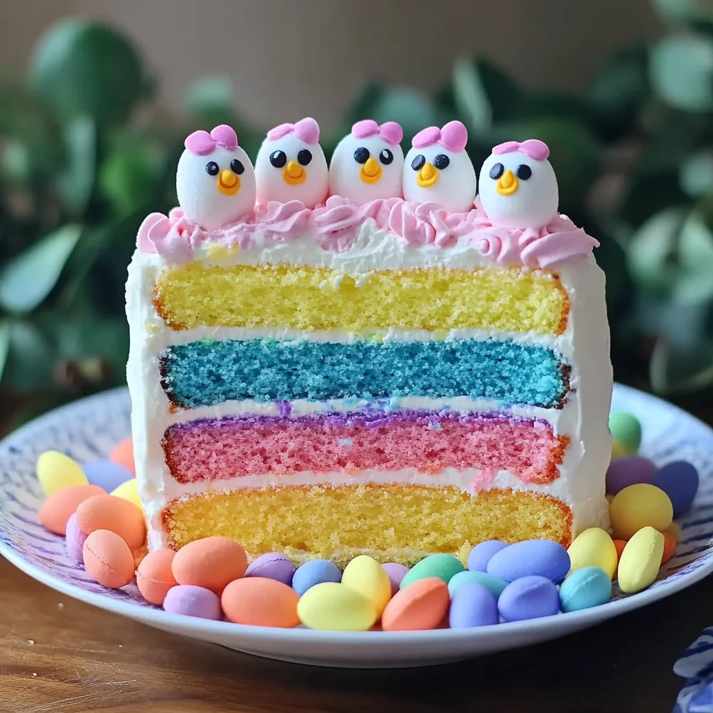 Easter Peep Cake with Multi-Colored Layers