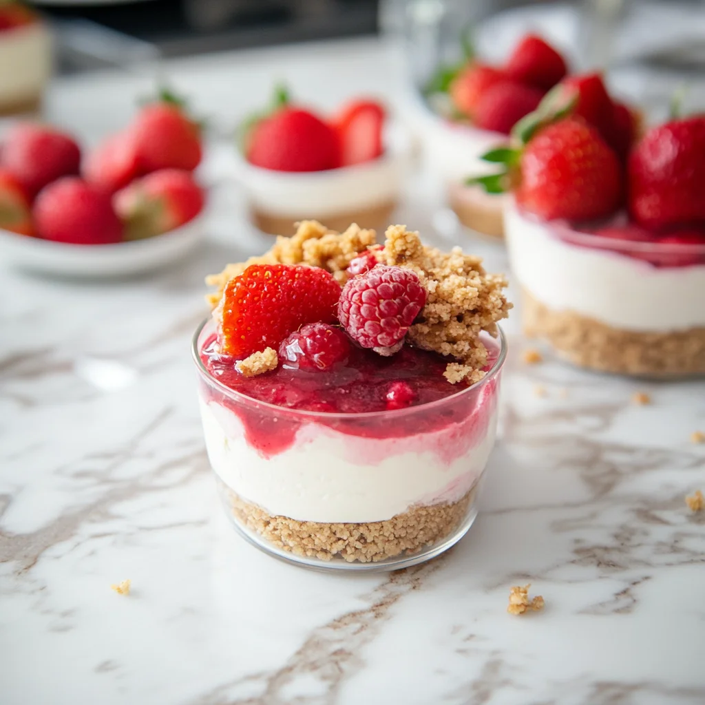 Berry cheesecake with almond crumble