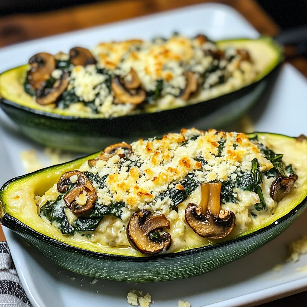Spinach, Mushroom, and Ricotta Stuffed Zucchini Boats