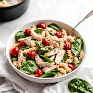 Chicken Pasta Salad with Spinach & Tomatoes