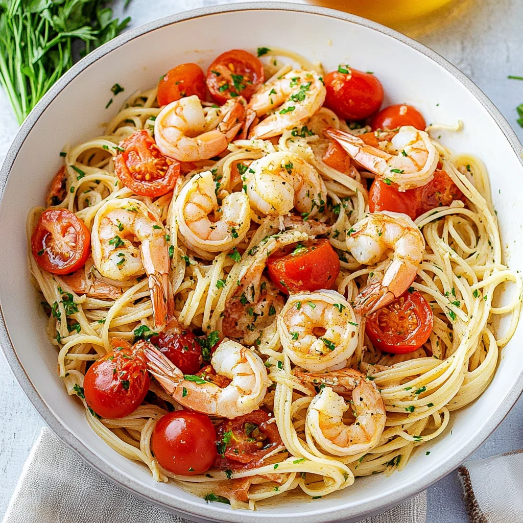 Garlic Butter Shrimp Pasta with Tomatoes