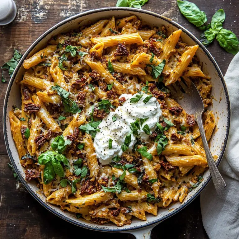 One Pot Sun-Dried Tomato Pasta with Whipped Ricotta