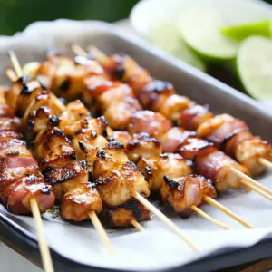 Turkey Bacon-Wrapped Teriyaki Chicken Skewers