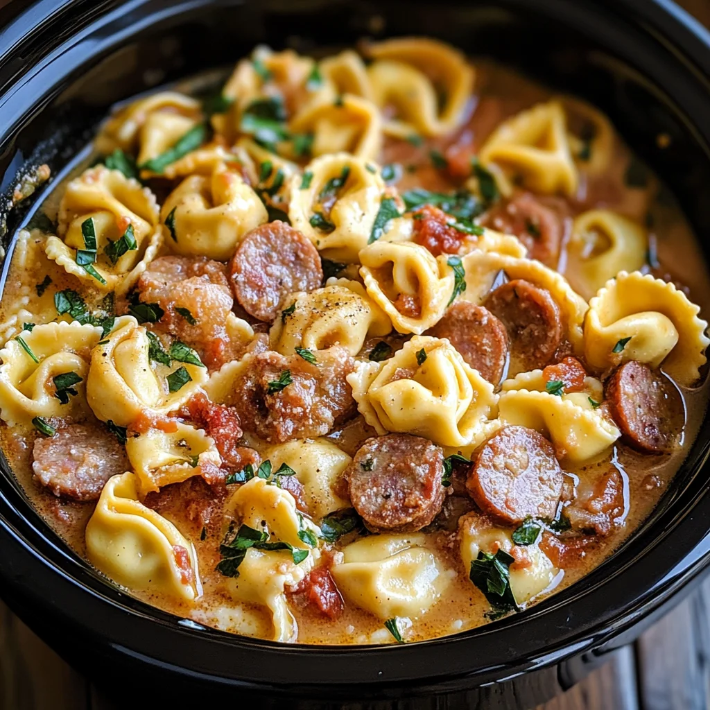 Crockpot Cheese Tortellini and Sausage
